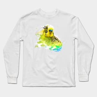 Aquarell Watercolor Splatter Budgie Parakeet Parrot Long Sleeve T-Shirt